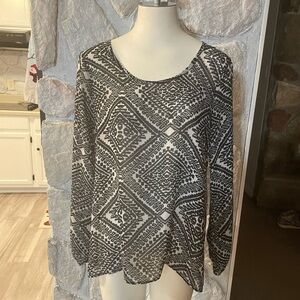 Charming Charlie Black And White Lightweight Geometric Pattern Blouse- Size MED